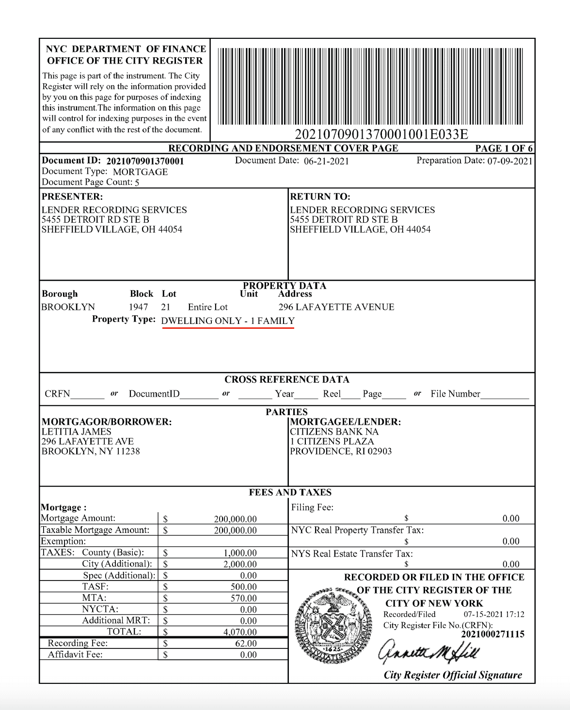 2021 Mortgage - 1 Family Dwelling